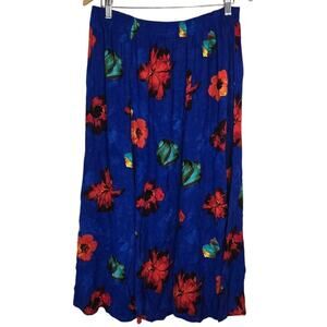 Vtg Multicolor Floral Midi Skirt Elastic Summer Flower Boho Kidcore Teacher 1X
